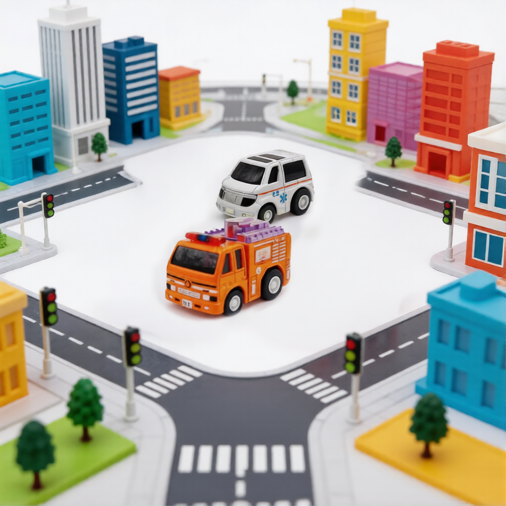 Joy Junction Mini Racer 1:64 Scale Pull Back Diecast Car Set – Ambulance & Fire Truck Toy for Kids & Collectors