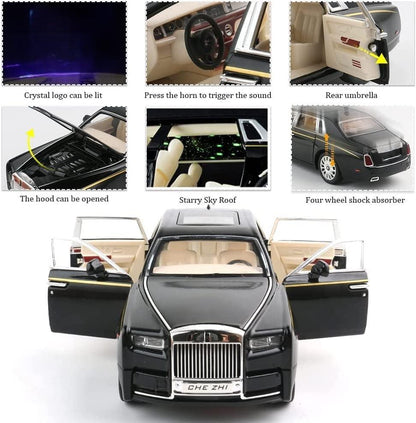 Che-ZHI  1:24 Scale Rolls-Royce Phantom Die-Cast Black Model with Lights and Sounds