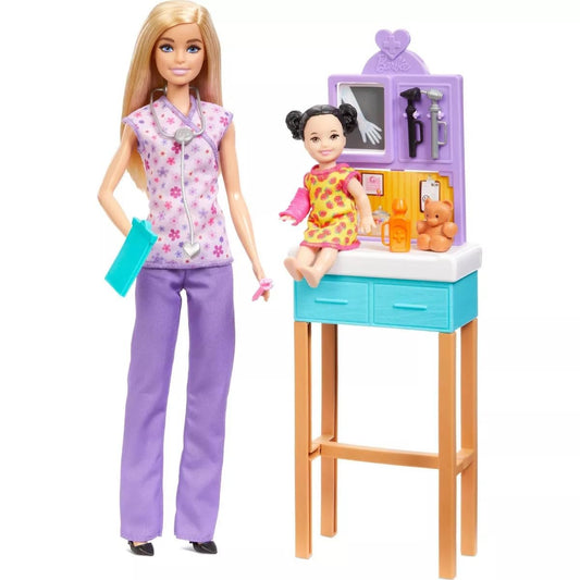 Barbie Pediatrician Doll and Doctor Playset with Accessories, Purple Scrubs for 3 Years & Above (Purple)