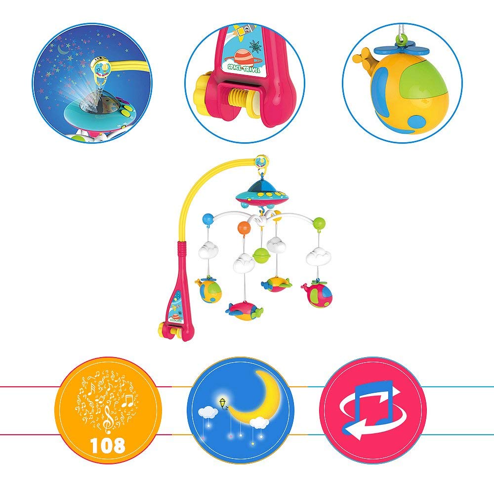Huanger Dreamful Mobile Baby Crib Mobile – Musical Rotating Cot Mobile with Hanging Toys (0+ Months)