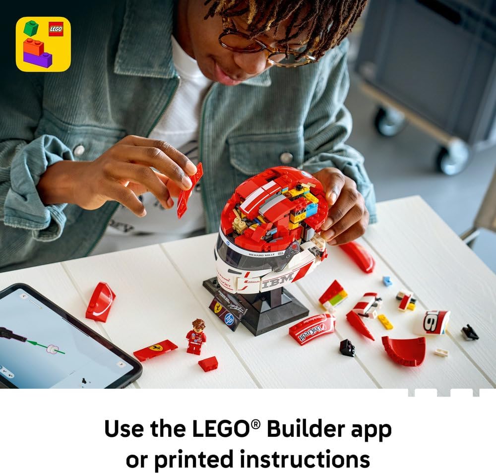 LEGO 43014 Editions Scuderia Ferrari HP Charles Leclerc Helmet - F1 Merchandise - Display Model Kit w/Collectible Minifigure - Gift for 14+ Year Old Boys & Adult Motorsport Fans