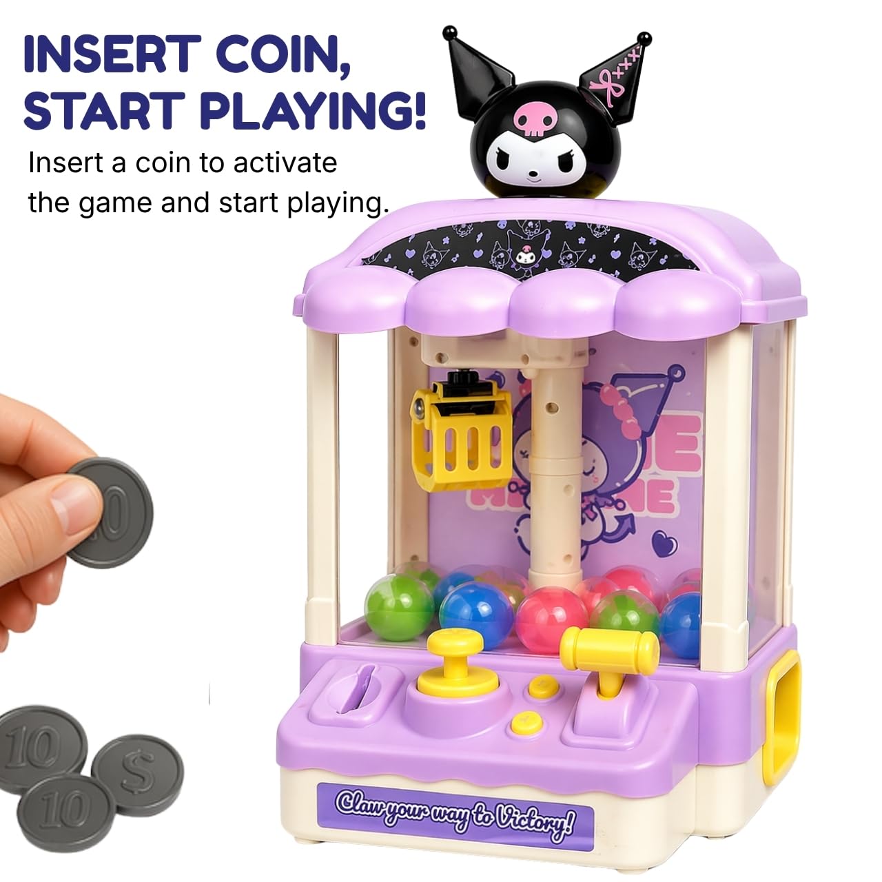 Kuromi Claw Machine - Mini Arcade Grabber Toy with Music & Lights