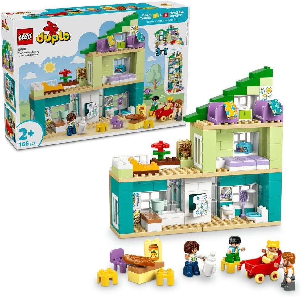 LEGO DUPLO 10470 - 3 in 1 Modern Family House with Figures - Educational Motor Skills Toy for Toddlers - Interactive Montessori Set w/Doll's House Accessories - Gift for 2+ Year Old Girls & Boys