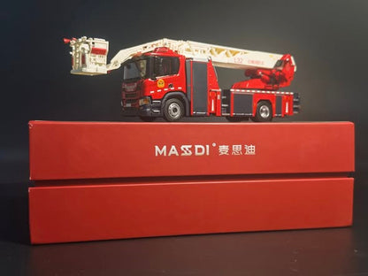 MASSDI 1:64 Scale Fire Ladder Truck Alloy Car Model – Die-Cast Rescue Fire Engine Collectible Vehicle