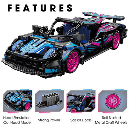 ThinkerPlace 1:18 DIY Blocks Pull-Back Car – Pink & Black | Buildable STEM Construction Racing Toy for KidsV 8+