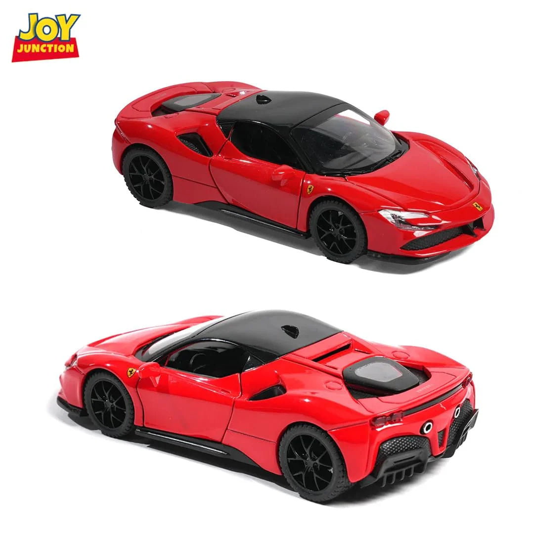 JOY JUNCTION Ferrari 1:32 Scale Alloy Metal Pullback Die-Cast Car – Red with Lights, Music & Openable Doors - Jaiman Toys