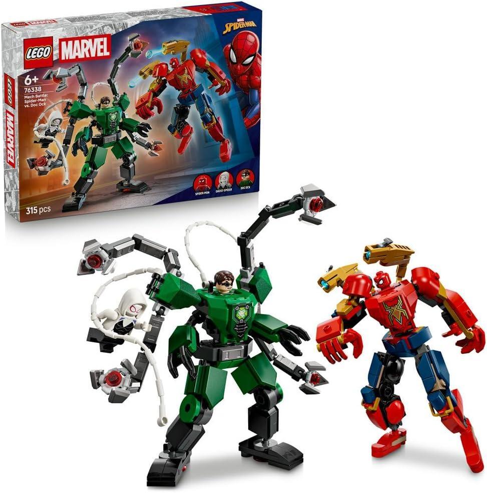 LEGO | Marvel 76338 Mech Battle: Spider-Man vs. Doc Ock - Superhero Toy w/ 2 Action Figures, 3 Minifigures, Stud Shooters & Spider Slings - Gift for 6+ Year Old Boys