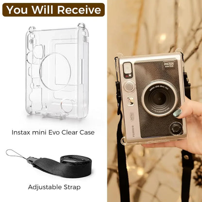 Crystal Clear Protective Case for Fujifilm Instax Mini Evo – Sleek Transparent PC Shell with Attachable Loop - Jaiman Toys