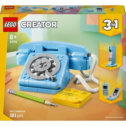 LEGO 31174 Creator 3in1 Retro Telephone Building Set (383 Pieces) | Vintage Telephone, Retro Radio & Classic Mobile Phone Models | Building Toy for Kids 8+