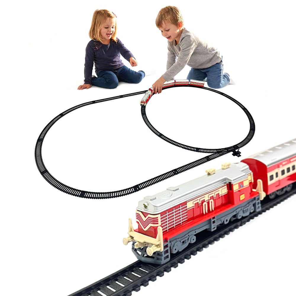 Centy 24-Piece Battery-Operated Passenger Toy Train Set with LED Headlight, 5-Piece Train, Tracks & Manual Track Changer for Kids 3+