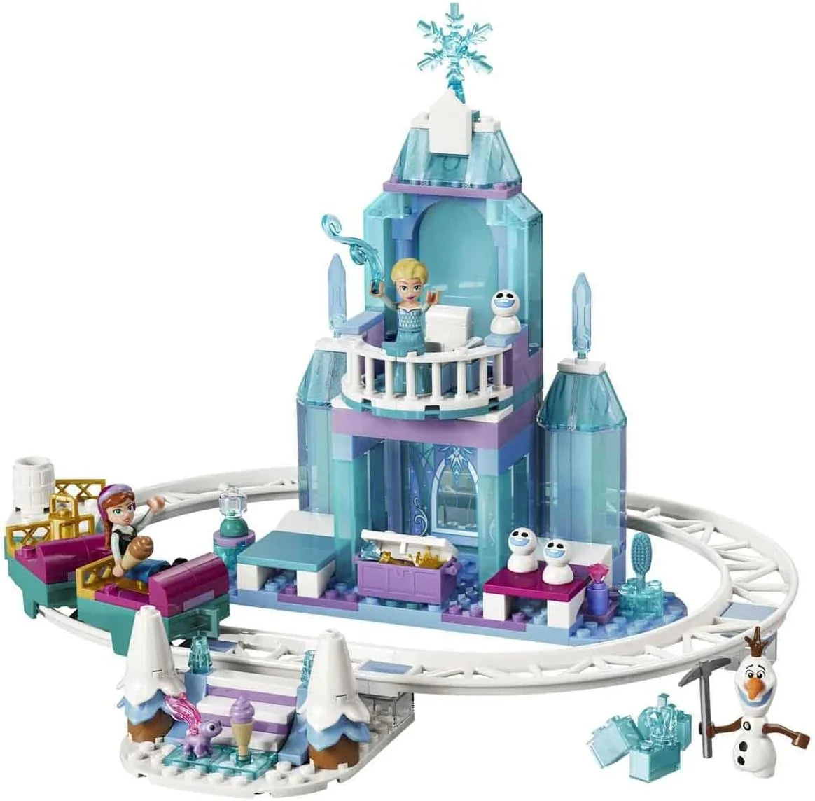 LEGO 43281 Disney Frozen Elsa's Ice Castle & Snow Ride Adventure Toy - incl. Anna & Elsa Mini Dolls, Olaf Figure, Train Track & Snow Carts - Gift for 4+ Year Old Girls