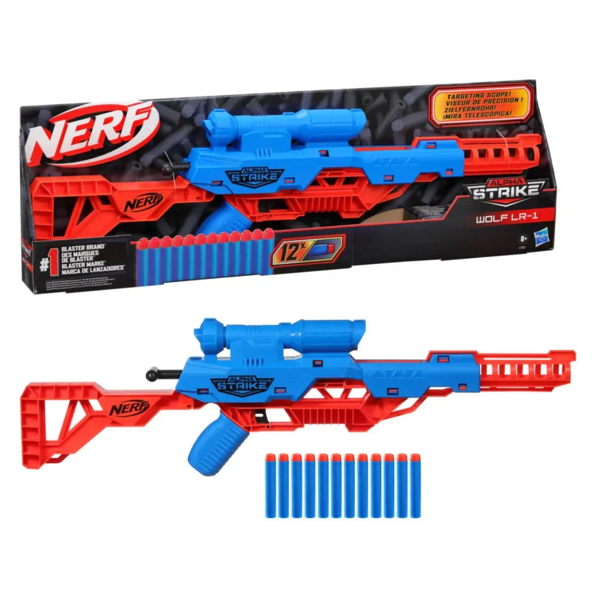 Nerf Alpha Strike Wolf LR-1 Blaster with Targeting Scope, 12 Nerf Darts, Toys for Kids Teens and Adults, Fun Gift Toy for Boys, Birthday Gift