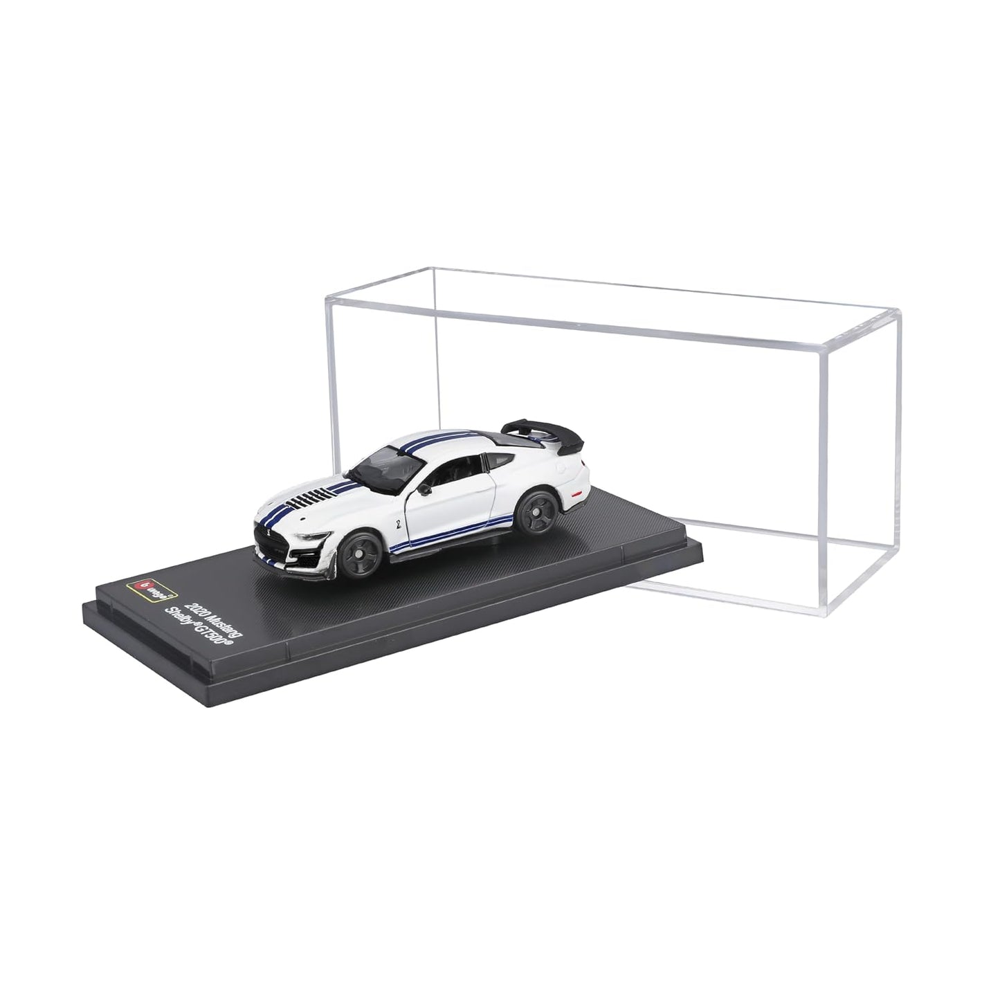 Bburago 1:64 2020 Ford Mustang Shelby GT500 Die-Cast Model Car | Metal Collectible Sports Car with Display Stand – White, Ages 14+