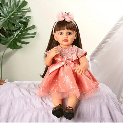 Breatoi! Realistic Sound &amp; Activities! Lifelike Full Silicone Body Reborn Baby Girl Doll Toy Princess Toddler Bebe with Brown Long Hair