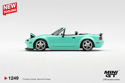 MINI GT 1:64 Mazda MX-5 (NA) Pandem Mint Green – Widebody JDM Collectible Model #1249 Diecast Car