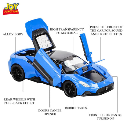 Joy Junction Maserati MC20 1:32 Scale Die-Cast Model Car with Sound & Light – Pull Back Metal Supercar Toy for Kids & Collectors