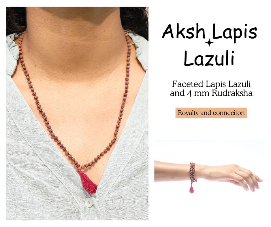 Maha Mala Lapis Lazuli & Rudraksha 108 Beads Mala – 3.5mm Rudraksha + 2mm Lapis | Handmade in India