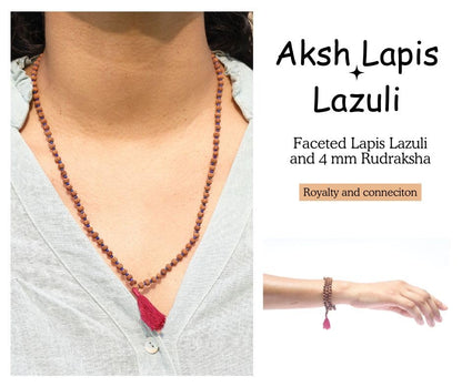 Maha Mala Lapis Lazuli & Rudraksha 108 Beads Mala – 3.5mm Rudraksha + 2mm Lapis | Handmade in India