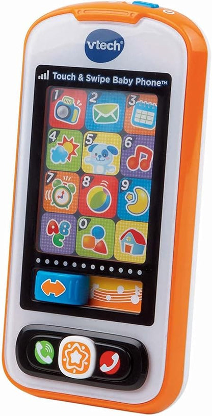 VTech Touch & Swipe Baby Phone Interactive Learning Toy with Lights, Sounds, Songs & Educational Activities | Orange