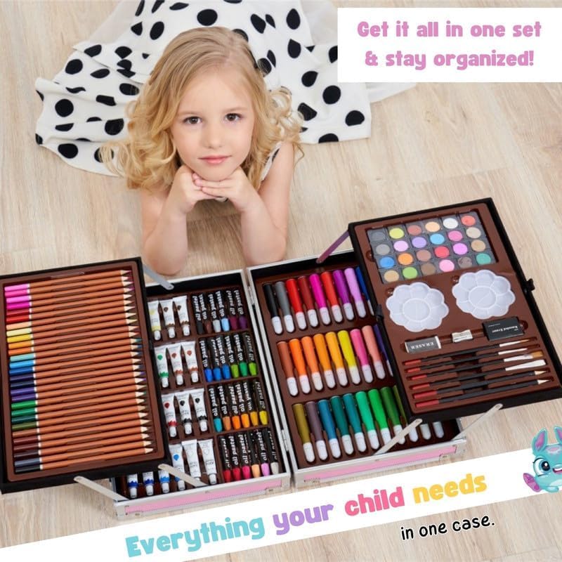 KPOP Demon Hunters Kids Art Kit 145+ Pieces | Aluminum Colouring Set with Crayons, Markers & Paints