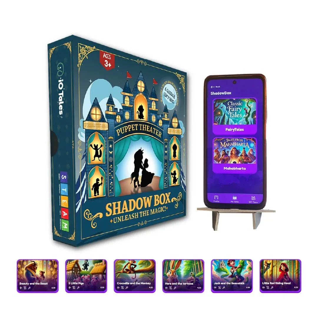 iO Tales Magical Shadow Puppetry Theater – 6 Fairy Tales, 30+ Puppets, Narration & Music (Ages 3–8) - Jaiman Toys