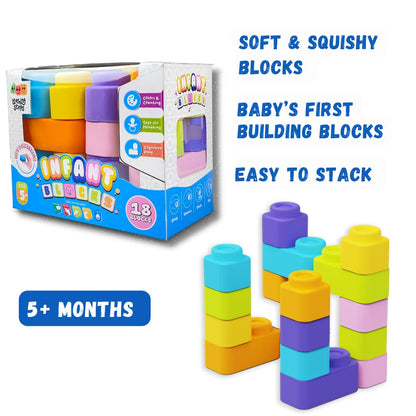 Zephyr Learning Steps Infant Building Blocks – 18 Soft & Squeezable Pieces, Ages 5 Months+