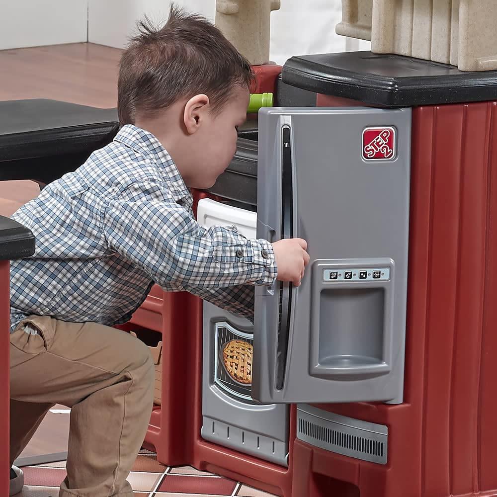Step2 Grand Walk-In Kitchen Playset – Tan/Maroon/Black for Kids - Jaiman Toys