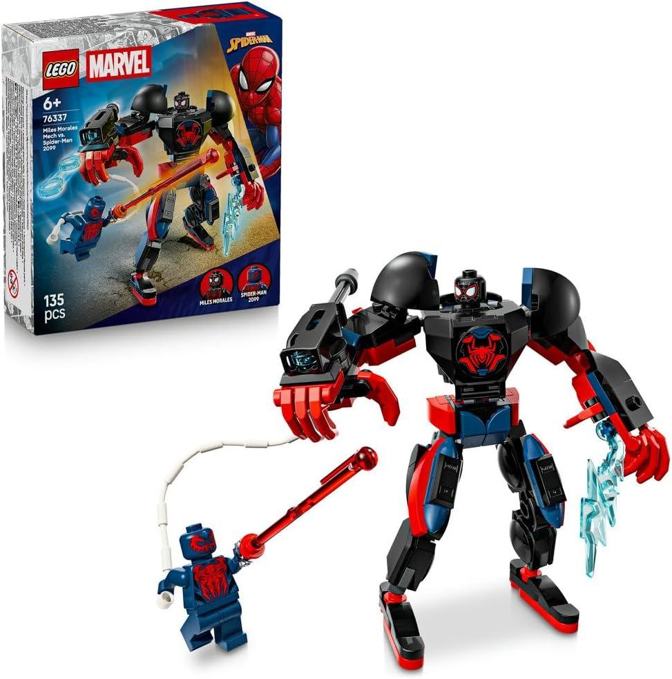 LEGO | Marvel 76337 Miles Morales Mech vs. Spider-Man 2099 - Superhero Toy w/an Action Figure & 2 Minifigures, plus Razor Web and Power Blast Elements - Gift for 6+ Year Old Boys