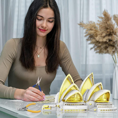 Piececool  3D Metal Puzzle Sydney Opera House Landmark Model – 122 Pieces – Level 4 Difficulty – Stainless Steel DIY Architecture Model Kit-Age16+