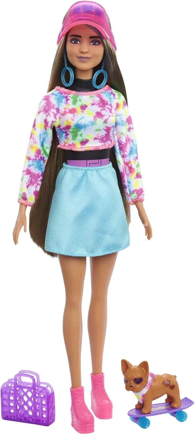 Barbie Color Reveal Totally Neon Fashions Doll with Blue-Streaked Brunette Hair & 25 Surprises – Color-Change Gift for Kids