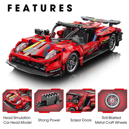 ThinkerPlace 1:18 DIY Blocks Pull-Back Car – Red | Buildable STEM Construction Racing Toy for Kids 8+