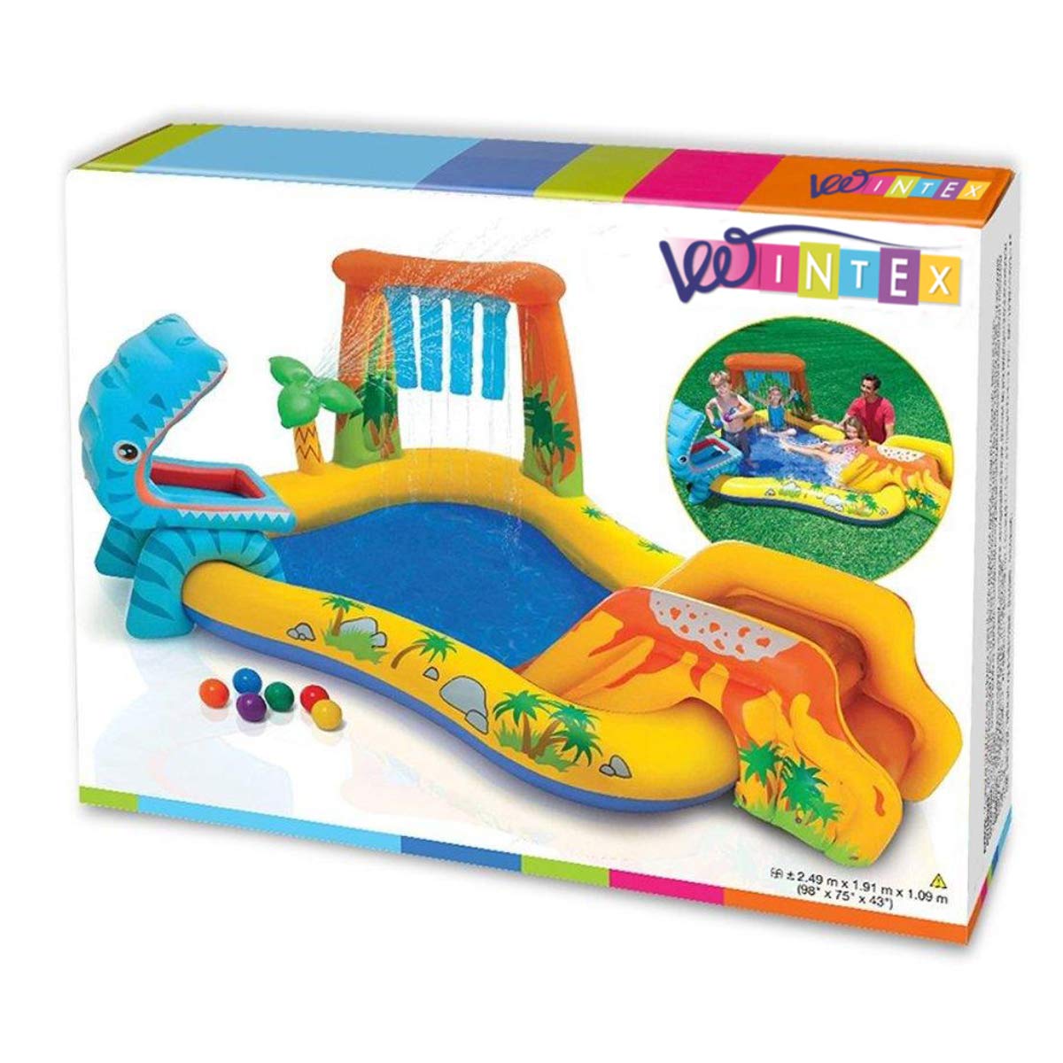 Intex 57444 Dinosaur Play Center Inflatable Kids Swimming Pool with Slide & Water Sprayer – Outdoor Garden Water Play Pool