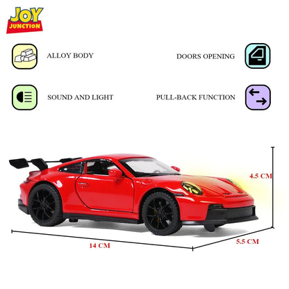 JOY JUNCTION Porsche 1:32 Scale Alloy Metal Pullback Die-Cast Car – Red Model with Lights, Music & Openable Doors - Jaiman Toys