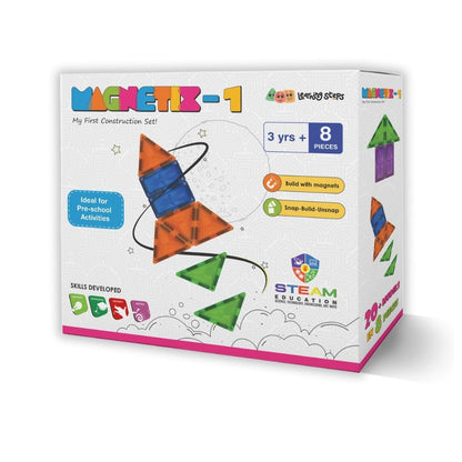 Zephyr Learning Steps Magnetix-1 Magnetic Tiles Building Set – 8 Pieces, Ages 3+
