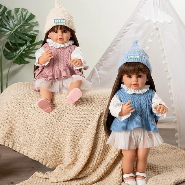 Lifelike Reborn Baby Girl Doll – Toddler with Realistic Sound & Brown Hair And  Light Blue With White outfit