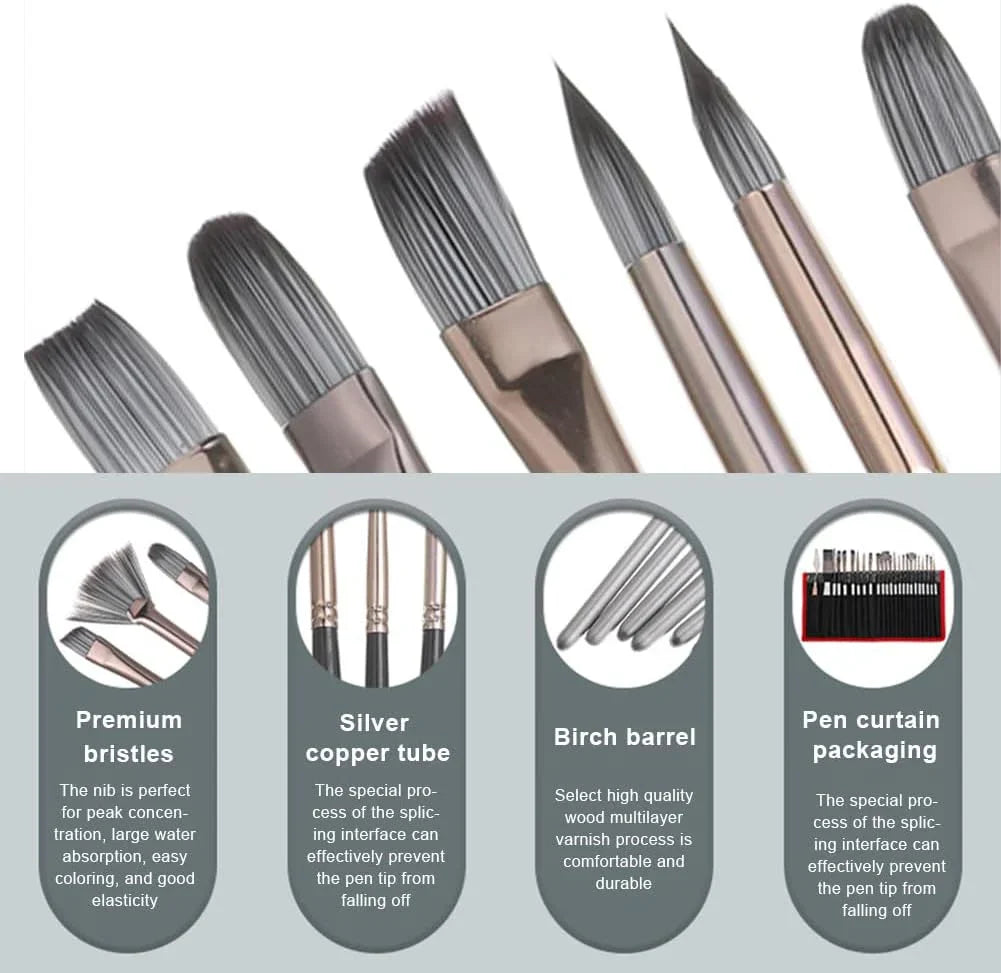 Artistry 24 Pcs Paint Brush Set, Acrylic Painting Brushes Kit with Knife Canvas Storage Bag, for Acrylic Oil Watercolor Gouache Painting Beginners - Jaiman Toys