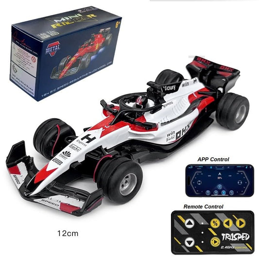 Trasped 1:64 Die-Cast Metal F1 Mini RC Racing Car with LED Lights – 2.4GHz Remote & App Control, USB Rechargeable Alloy Racing Car for Kids & Collectors (2 Variants)