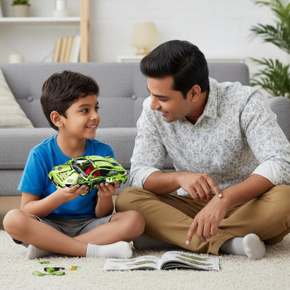 Thinker Place 1:18 DIY Blocks Pull-Back Car – Green | Buildable STEM Construction Racing Toy for Kids 8+