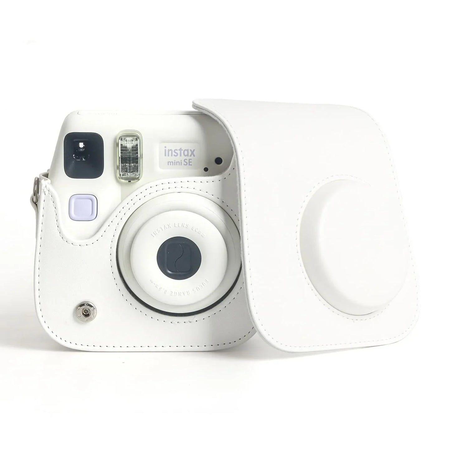 PU Leather Camera Case for Instax Mini SE – Protective Pouch with Adjustable Shoulder Strap - White - Jaiman Toys
