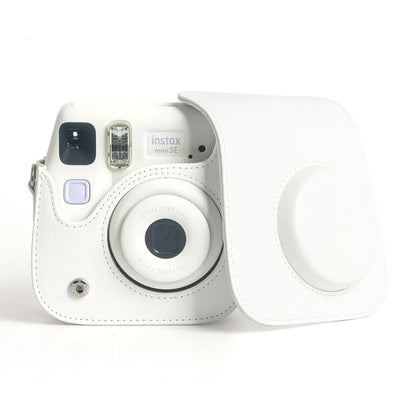 PU Leather Camera Case for Instax Mini SE – Protective Pouch with Adjustable Shoulder Strap - White - Jaiman Toys