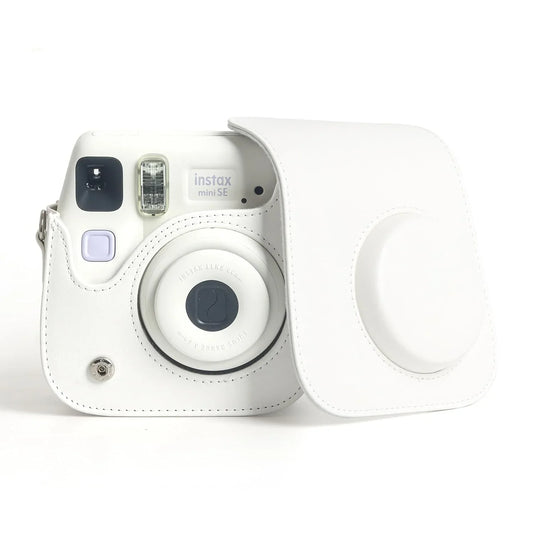 PU Leather Camera Case for Instax Mini SE – Protective Pouch with Adjustable Shoulder Strap - White - Jaiman Toys