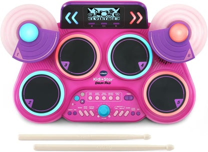 VTech KidiStar Drum Pad, Pink | Kids Electronic Drum Set with Bluetooth, Light-Up Drum Pads, Rhythm Games, Recording Function & Built-in Music Tracks | Interactive Musical Toy