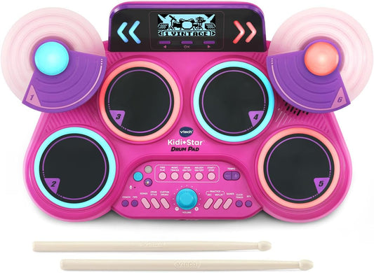 VTech KidiStar Drum Pad, Pink | Kids Electronic Drum Set with Bluetooth, Light-Up Drum Pads, Rhythm Games, Recording Function & Built-in Music Tracks | Interactive Musical Toy