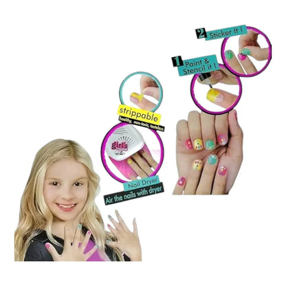 Girl's Creator Nail Paint Arts Kit - Nail Glam Salon with Nail Dryer (Ages 5+) - Jaiman Toys