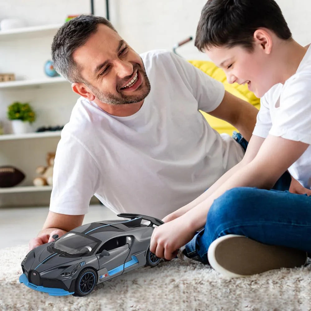 JOY JUNCTION 1:32 Bugatti Divo Die-Cast Metal Toy Car – Pull Back Model Car with Light & Sound for Kids (Grey) - Jaiman Toys