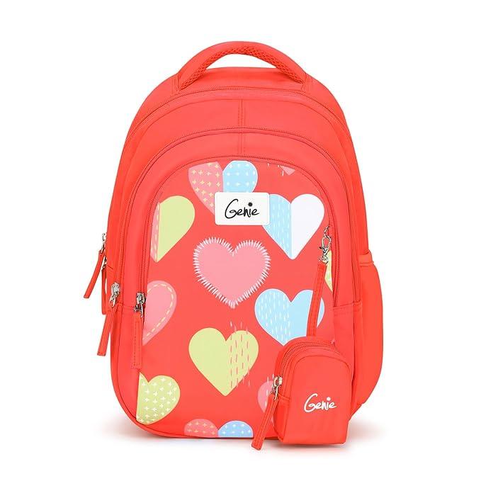 Genie Maisy Kids Backpacks, 15 inches, Cute, Colourful bags for girls, Water Resistant and Lightweight. 3 compartment with Happy Pouch - Jaiman Toys