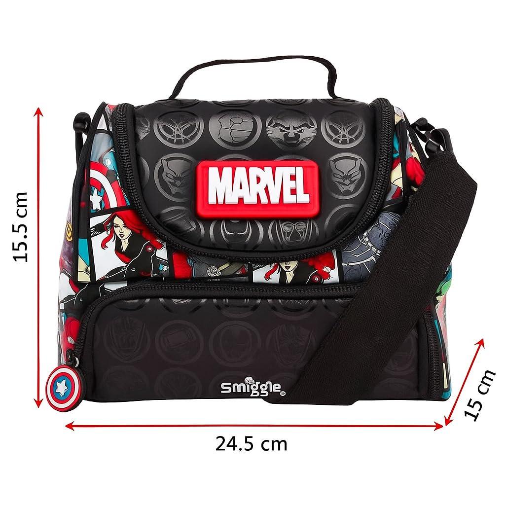 Smiggle Marvel Double Decker Lunch Bag – Insulated, BPA-Free, 2 Compartments, Silicone Marvel Logo
