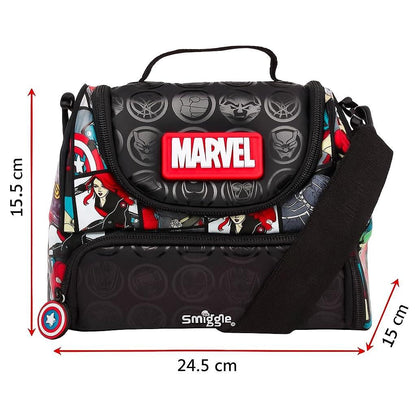 Smiggle Marvel Double Decker Lunch Bag – Insulated, BPA-Free, 2 Compartments, Silicone Marvel Logo