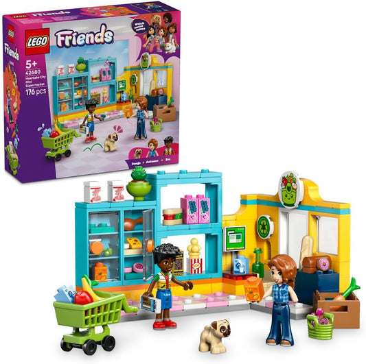 LEGO Friends 42680 Heartlake City Mini Supermarket - Toy Shop w/ 2 Mini Dolls, Pet Dog Figure, Cash Register & Play Food Accessories - Birthday Gift for 5+ Year Old Girls