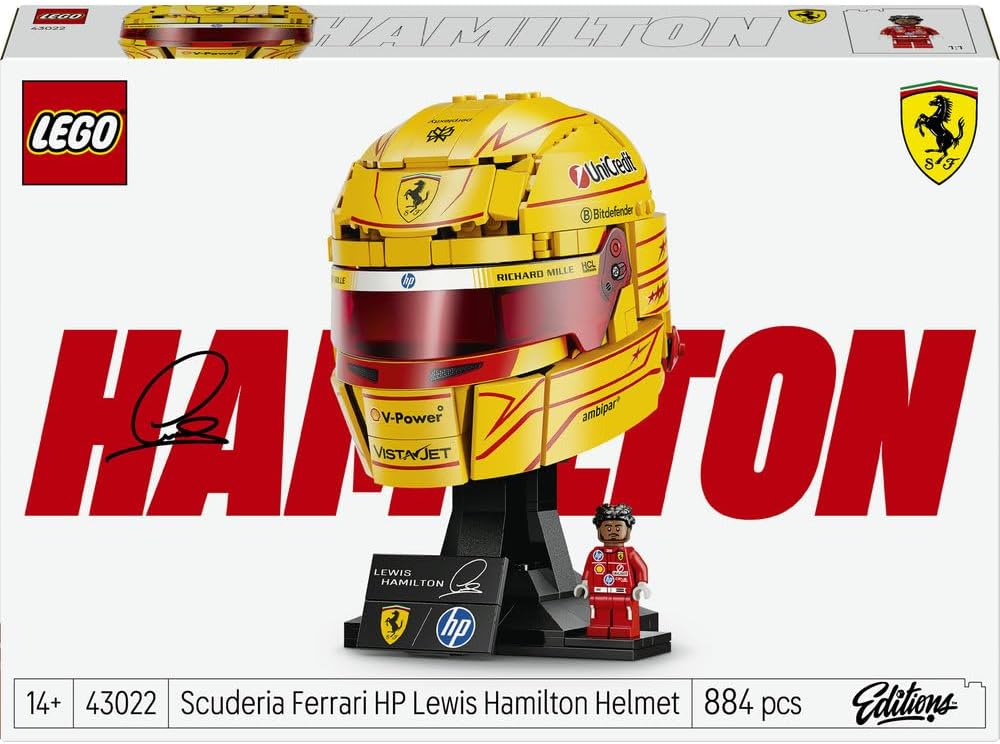 LEGO 43022 Editions Scuderia Ferrari HP Lewis Hamilton Helmet - F1 Merchandise - Display Model Kit w/Collectible Minifigure - Gift for 14+ Year Old Boys & Adult Motorsport Fans